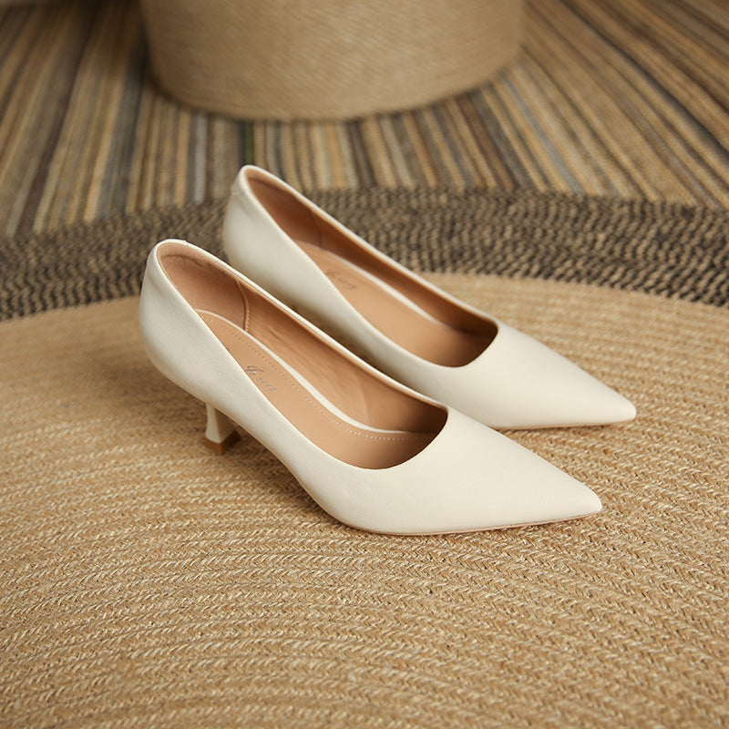 Women's Black French Pointed High Professional Simple Women's Fashion Shoes