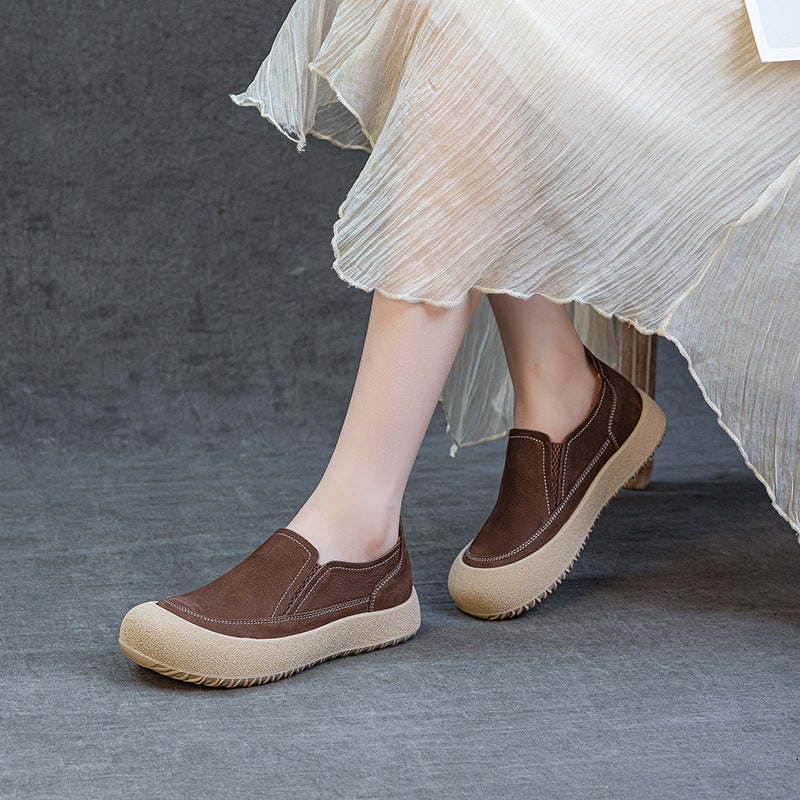 Women's Cowhide Retro Pumps Slip-on Soft Bottom Surface Loafers