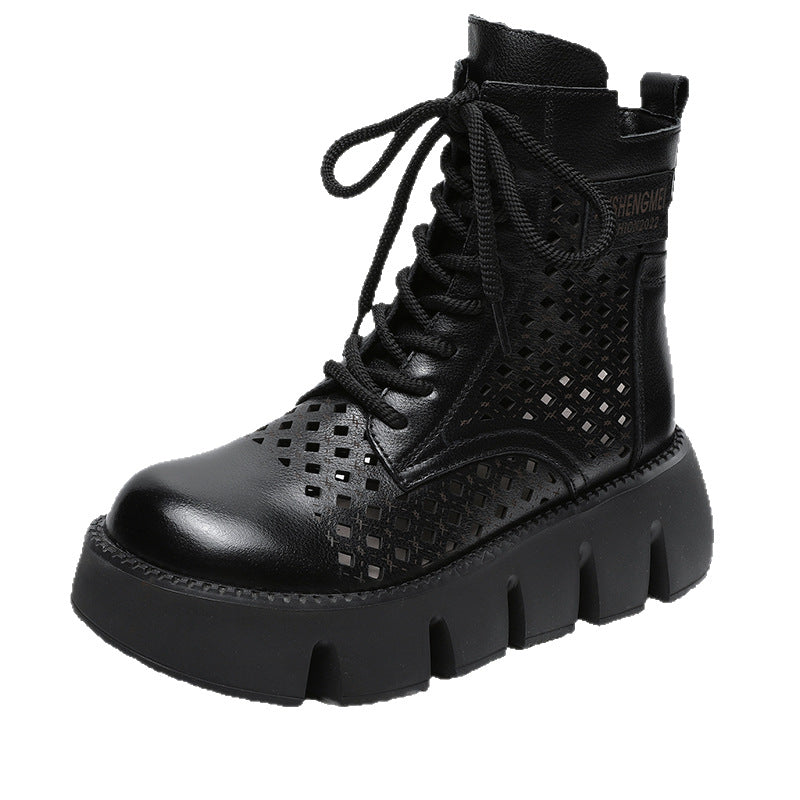 Women's Retro Hole Zipper Platform Ethnic Style Sandals
