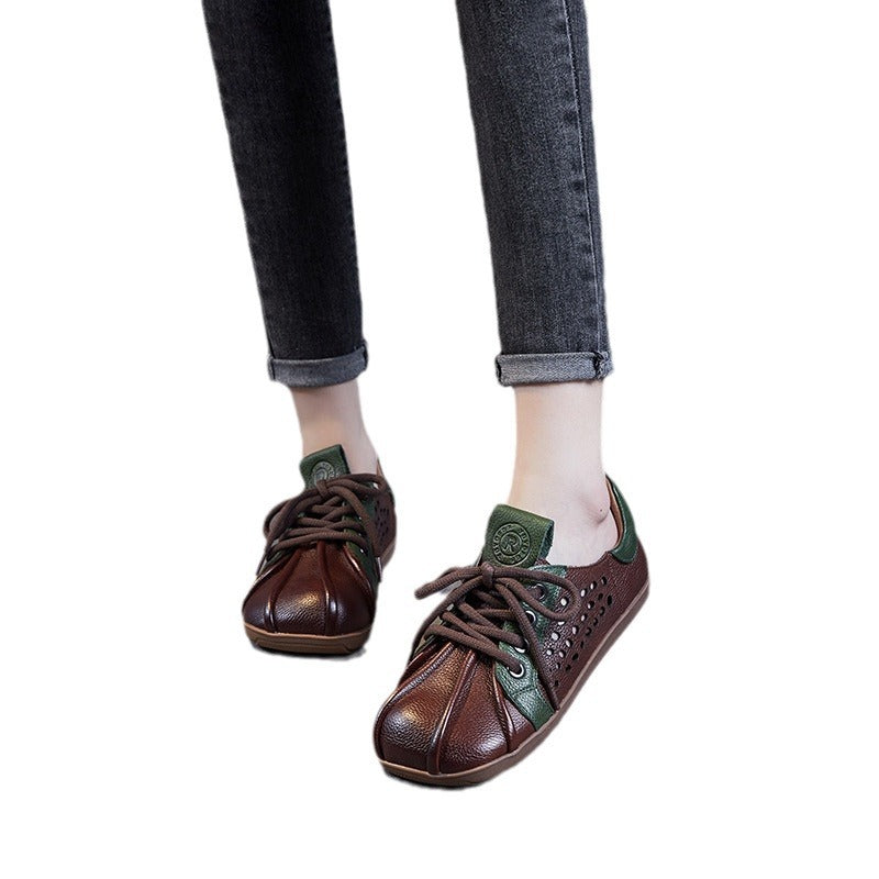 Women's Spring Retro Ethnic Style Color Matching Flat Mom Loafers