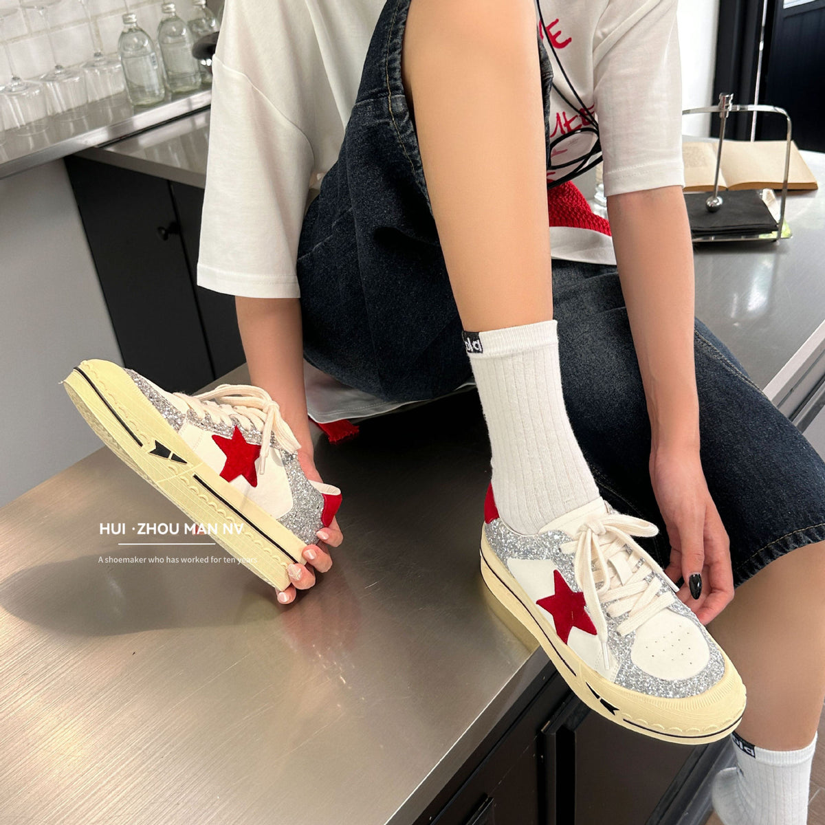 Women's Retro Sier White Thick Sole Height Women's Sports Shoes