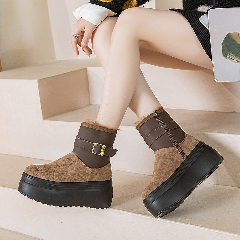 Women's Round Toe Winter Fashion Side Zip Snow Boots