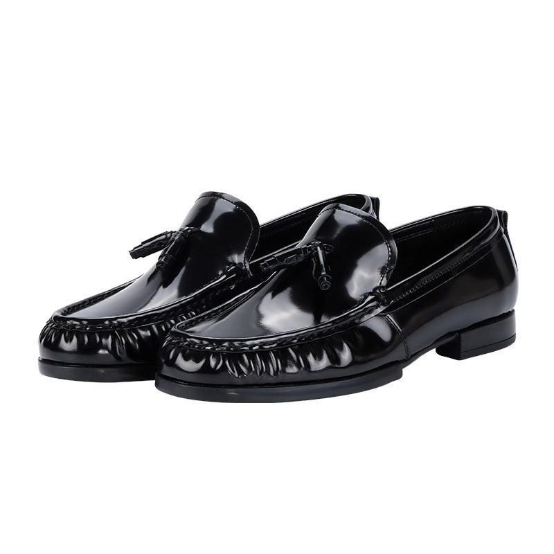 Men's Glossy Business Black Slip-on Cowhide Comfortable Leather Shoes