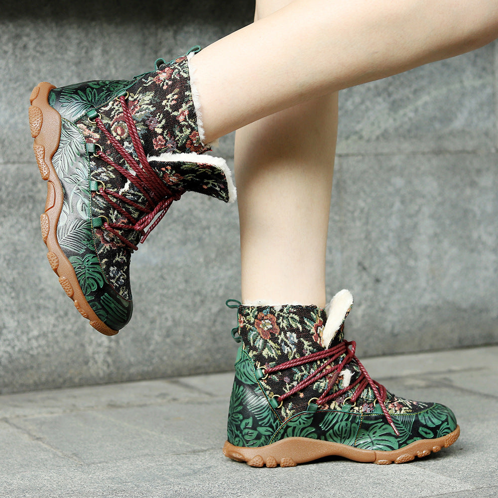 Hand-rub Color Printed Stitching Plus Veet Snow Boots