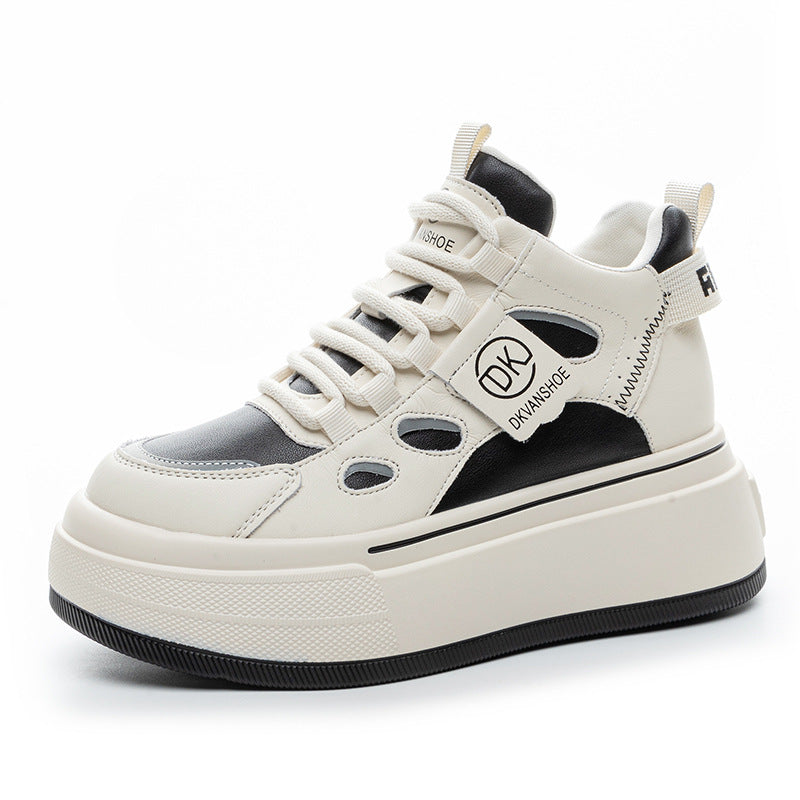 Women's Thick-soled Sports Dad Genuine Elevator White Sneakers