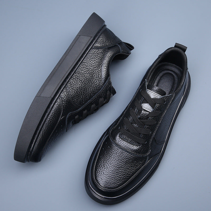 White Board Thick Bottom Simple Low Trendy Fashion Men's Casual Leather Shoes