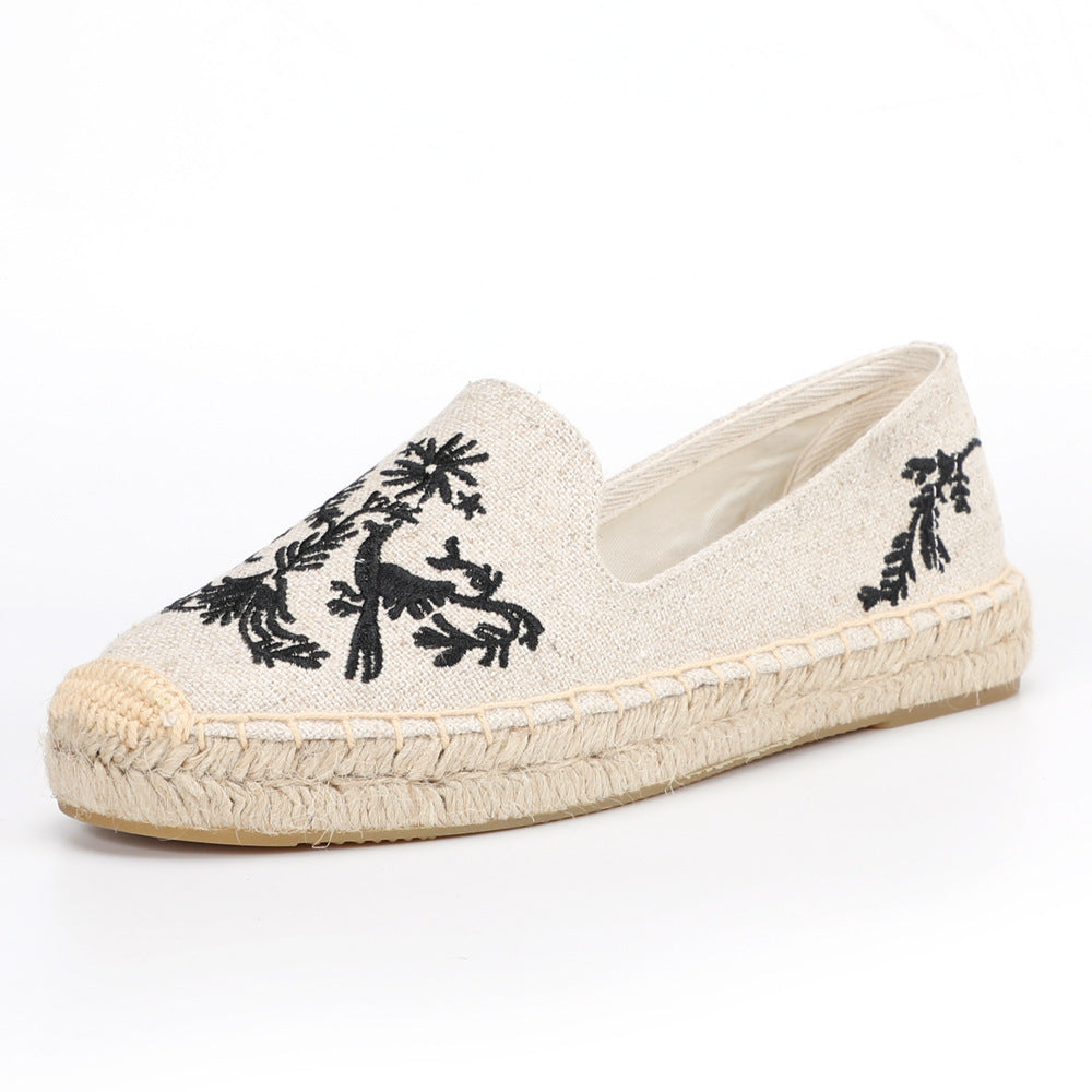 Women's Rope Flat Bottom Embroidery Handmade Cotton Canvas Shoes