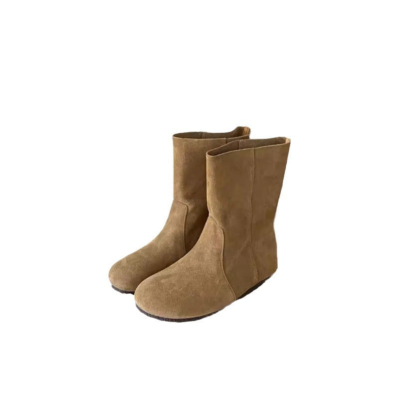 Genuine Comfortable Flat Ankle Round Toe Boots