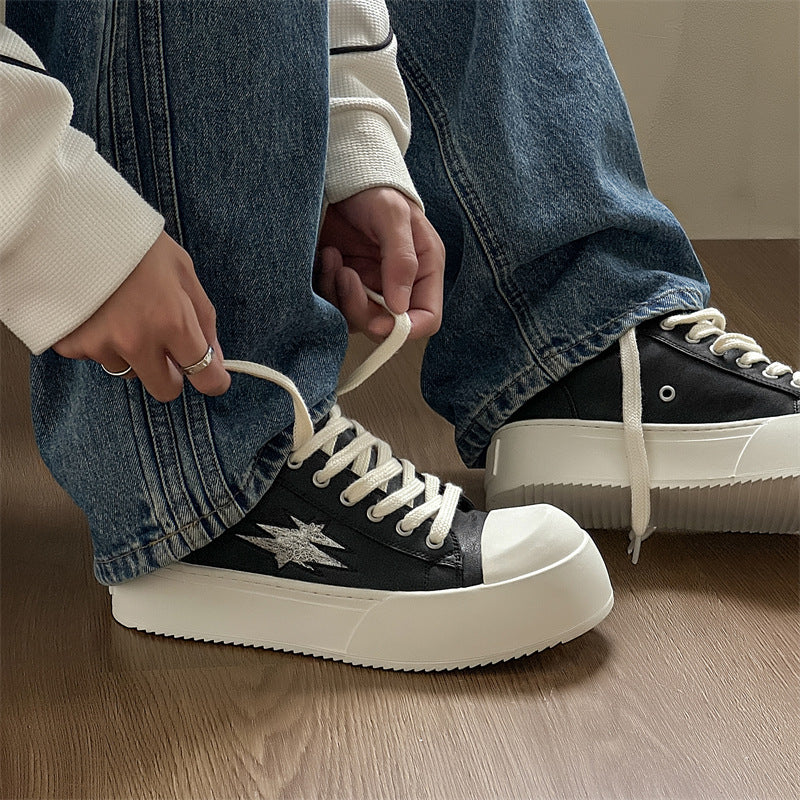 Men's Big Head Derby Fleece-lined Platform Height Increasing Sneakers