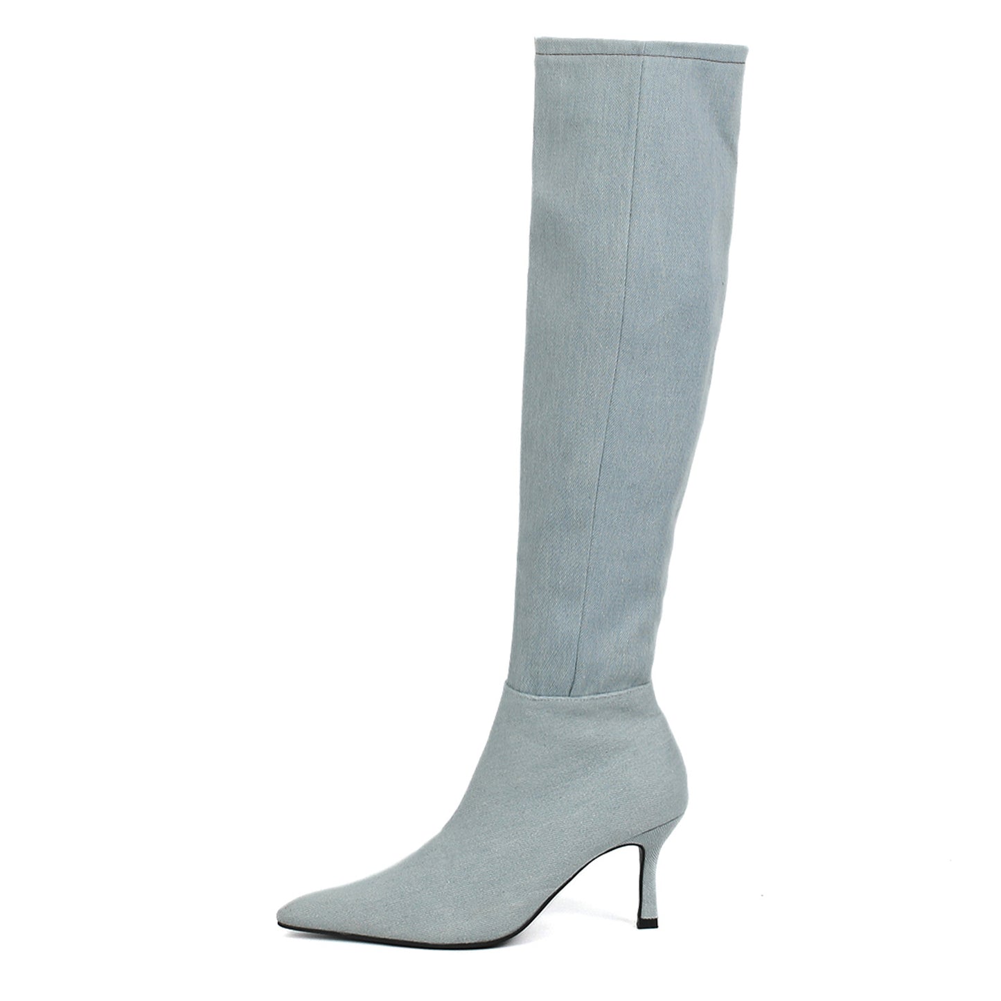 Women's Denim Pile Style High Pointed Toe Boots