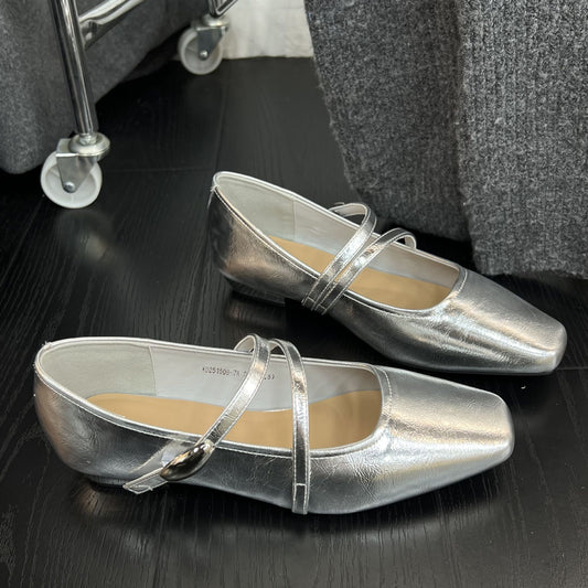 Women's Sier Single-layer Flat Temperament Fairy Square Women's Shoes