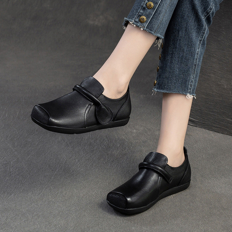 Women's Square Toe Flat Top Layer Cowhide Commuter Women's Shoes