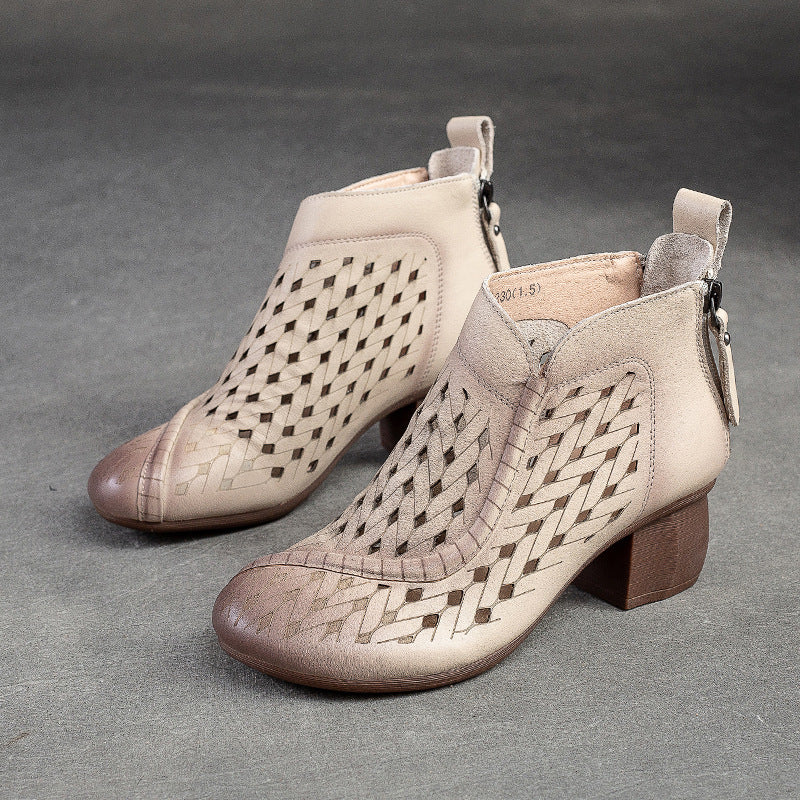 Women's Head Breathable Back Zipper Top Layer Heels