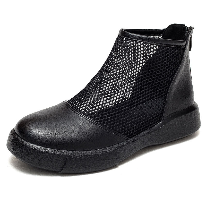 Women's Ankle Breathable Mesh Top Layer Cowhide Boots