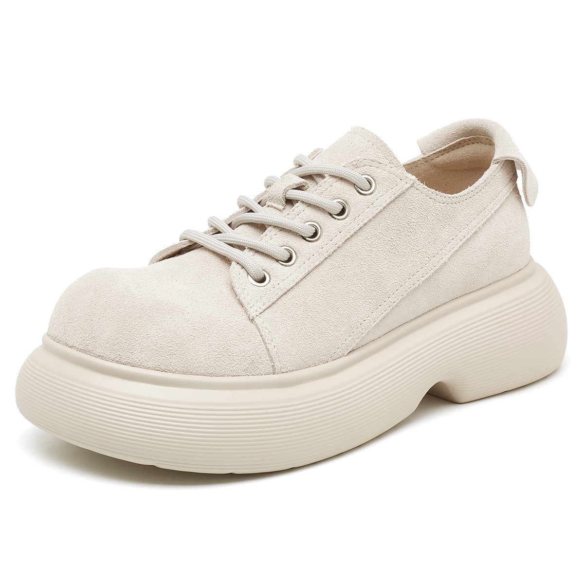 Women's Retro Cow Suede Big Head Platform Autumn Worker Casual Shoes