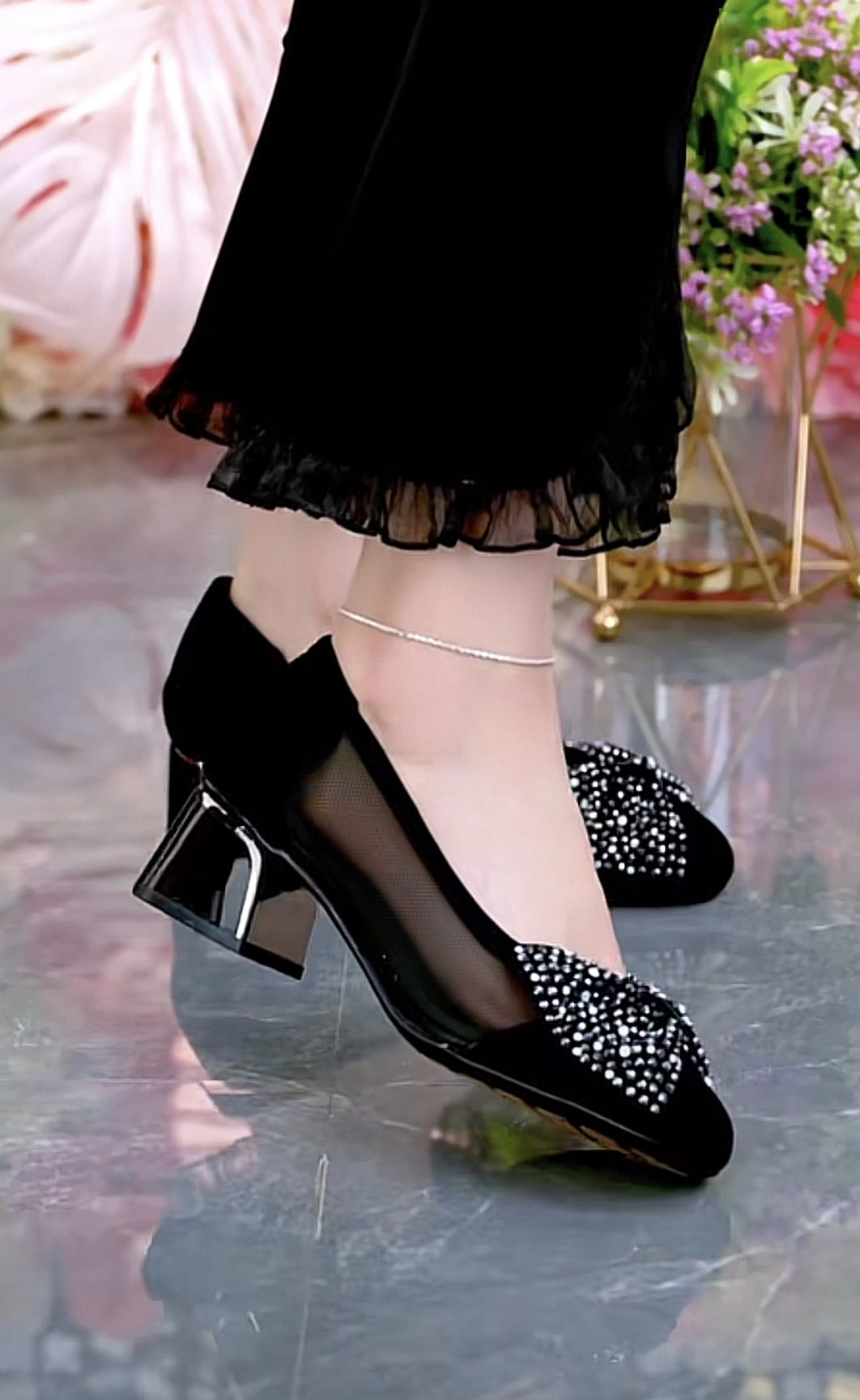 Women's Pumps Round Head Low-cut Bowknot Rhinestone Women's Shoes