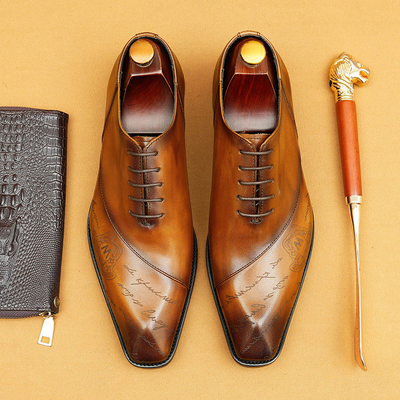 Men's Carved British Formal Wear Business Pointed Leather Shoes