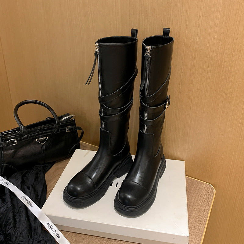 Women's Black Western Cowboy Chunky Martin Below Boots