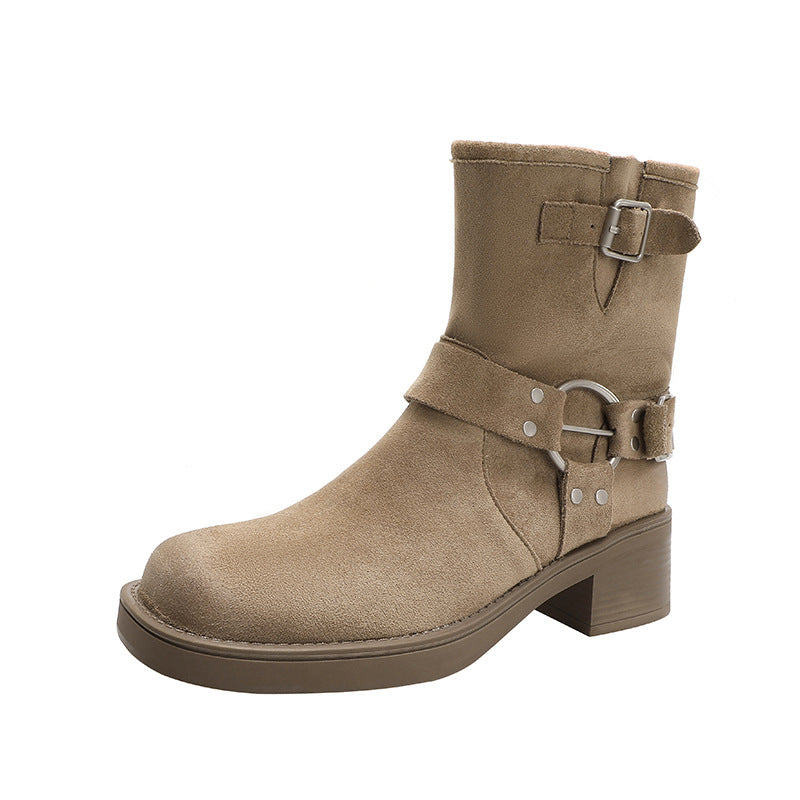 Women's Martin Retro Belt Buckle Mid Platform Boots