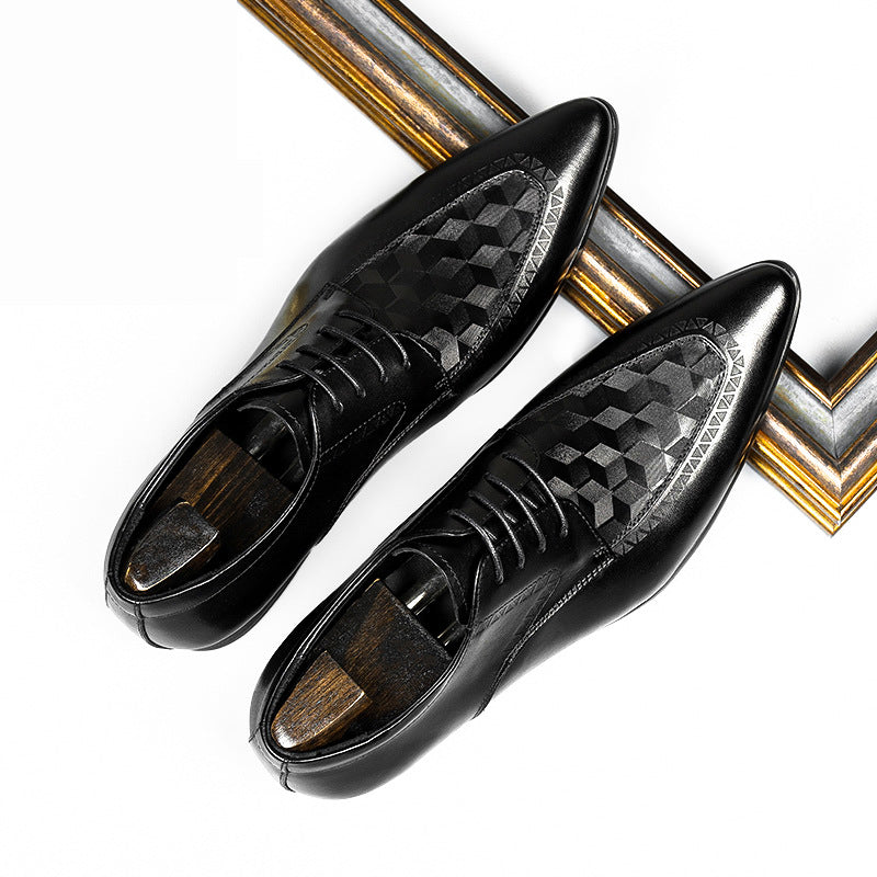 Men's Business Formal Wear First Layer Cowhide Pointed British Style Leather Shoes
