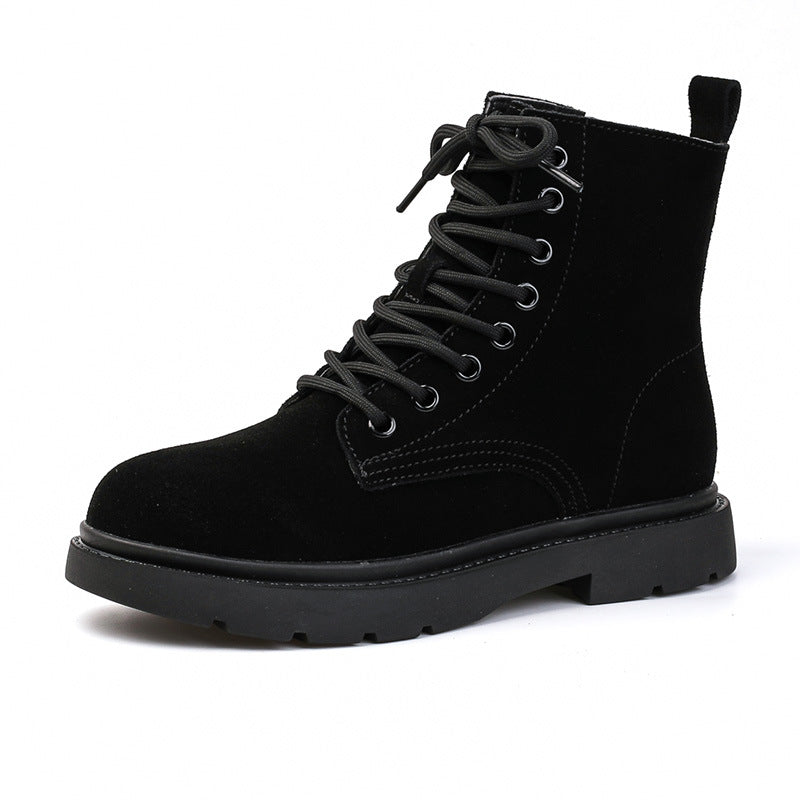Women's Genuine British Style Frosted Mid Flat Boots