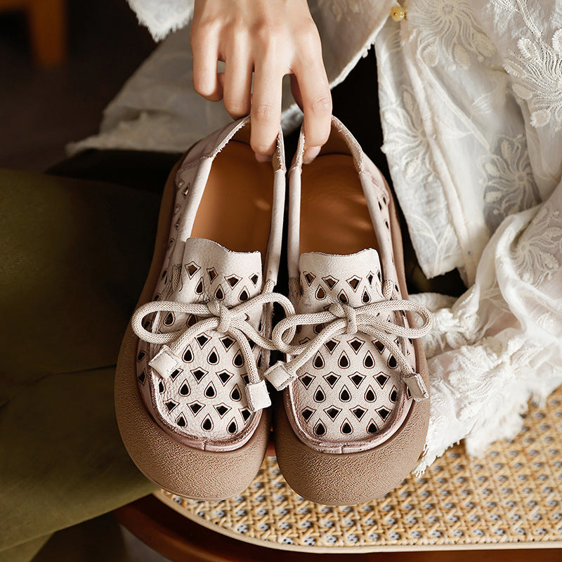 Summer Genuine Flat Soft Bottom Retro Hollow Casual Shoes