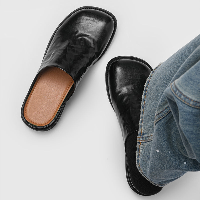 Men's Square Toe Half Slip-on Retro High-grade Sandals