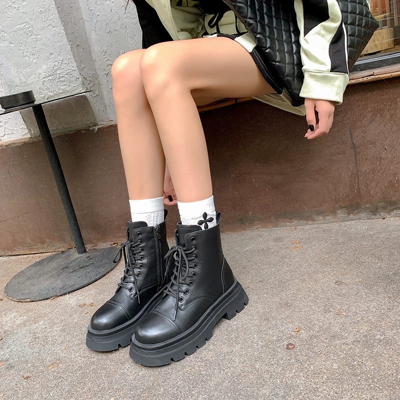 Women's Thick-soled British Style Ankle Height Increasing Boots