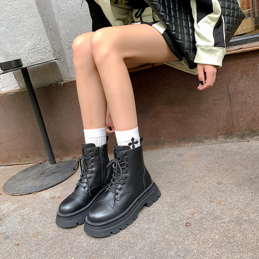 Women's Thick-soled British Style Ankle Height Increasing Boots