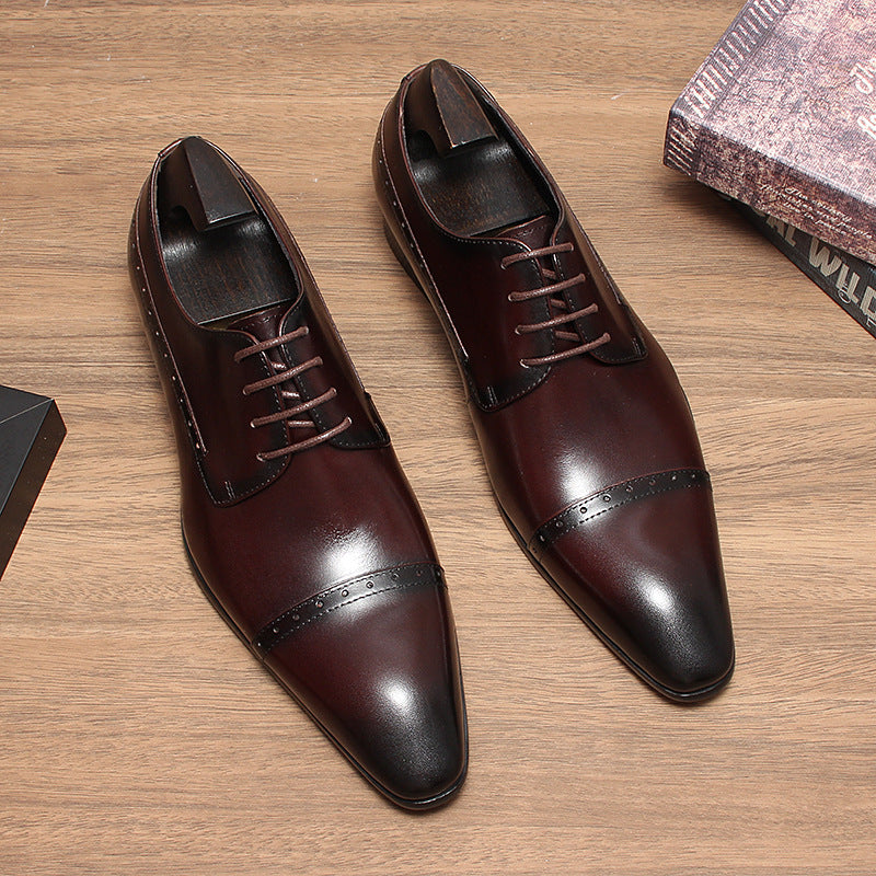 Men's Autumn Business Formal British Style Pointed Carved Pumps Leather Shoes