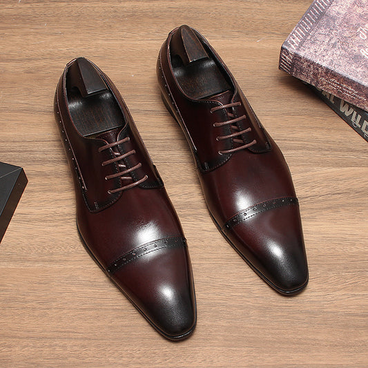 Men's Autumn Business Formal British Style Pointed Carved Pumps Leather Shoes
