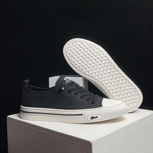 Men's Boys White Top Layer Cowhide Board Flat Sneakers
