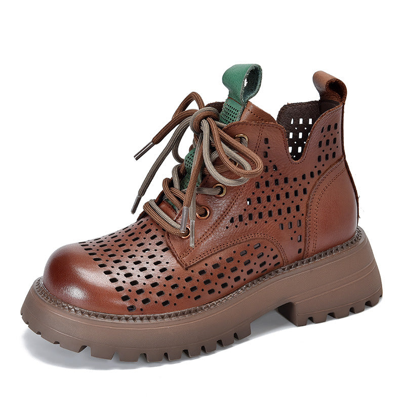 Price Top Layer Cowhide Platform Retro Hollow Out Tied Sandals