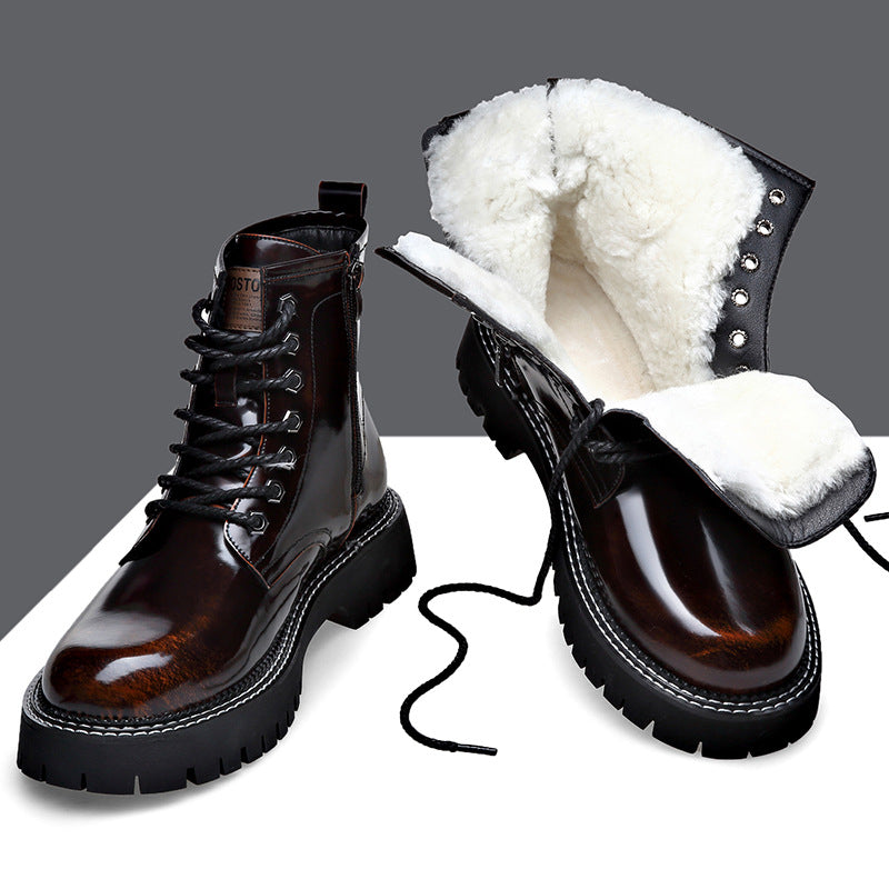 Men's Martin Fashion Color Wool Warm Side Zipper Boots