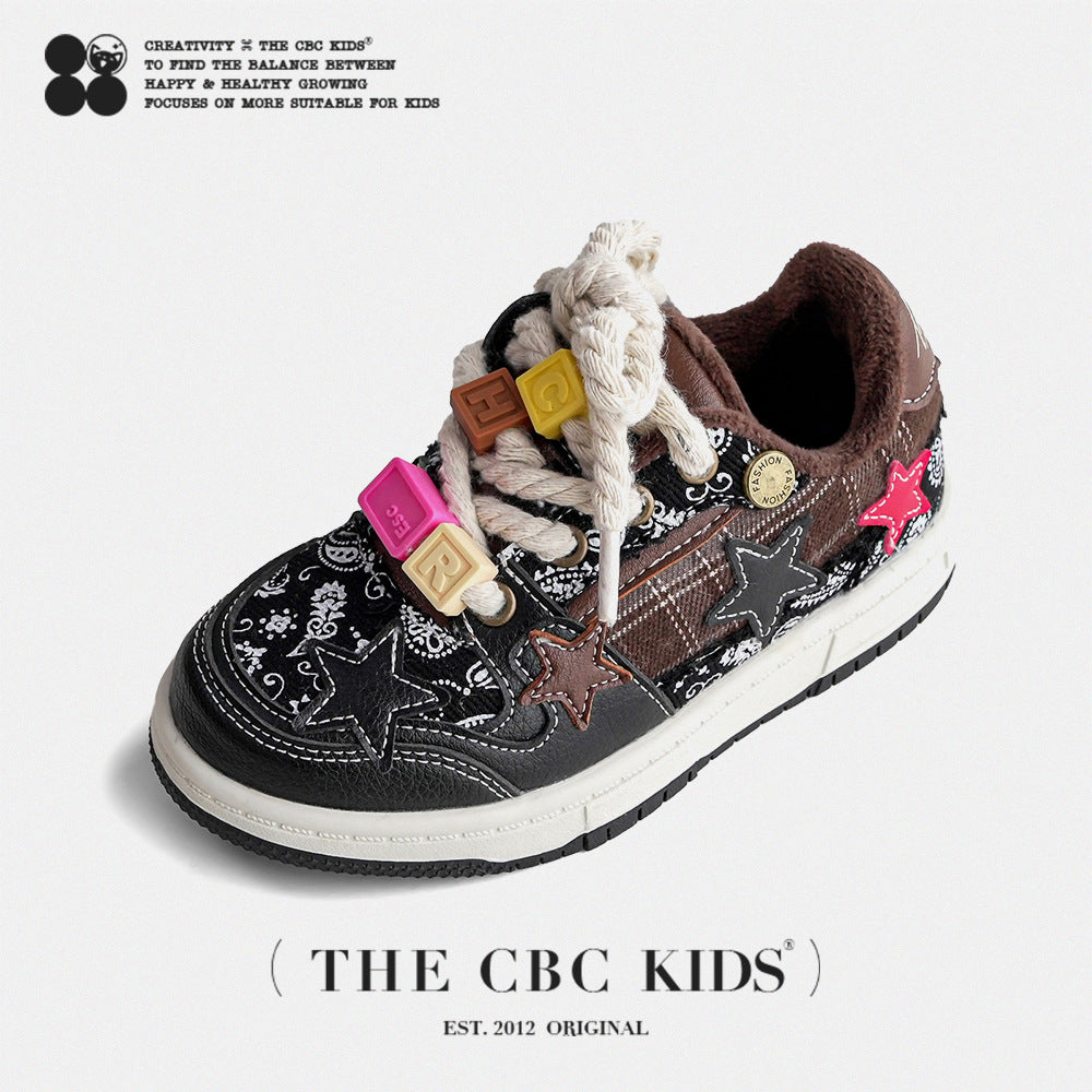 Children's Basketball Board Fleece-lined Boys Trend Kid's Sneakers