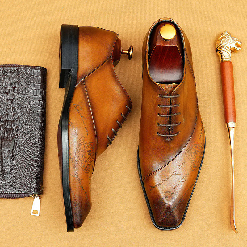 Men's Carved British Formal Wear Business Pointed Leather Shoes