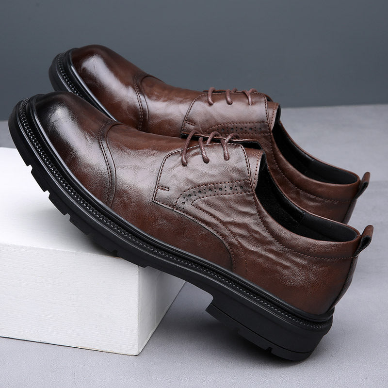 Men's Spring Breathable Round Head Thick Bottom Soft Versatile Leather Shoes