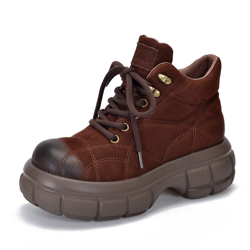 Brown Wear Fleece-lined Platform Ankle Design Boots