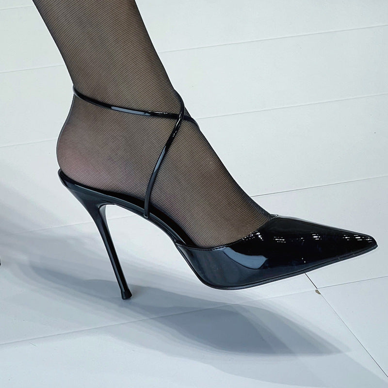 Women's Temperament Black Sexy Closed Toe Cross Heels
