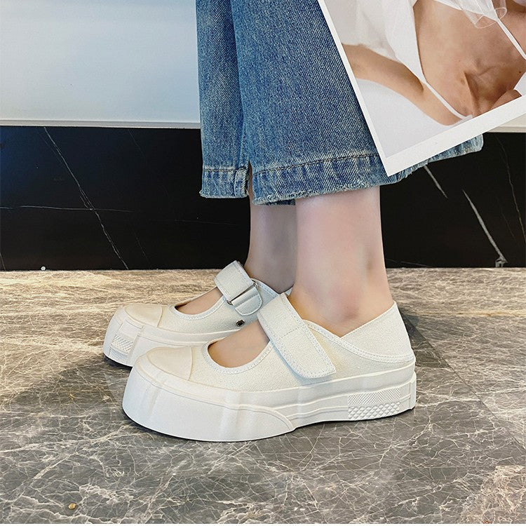 Women's Velcro White Board Mary Jane Large Small Canvas Shoes