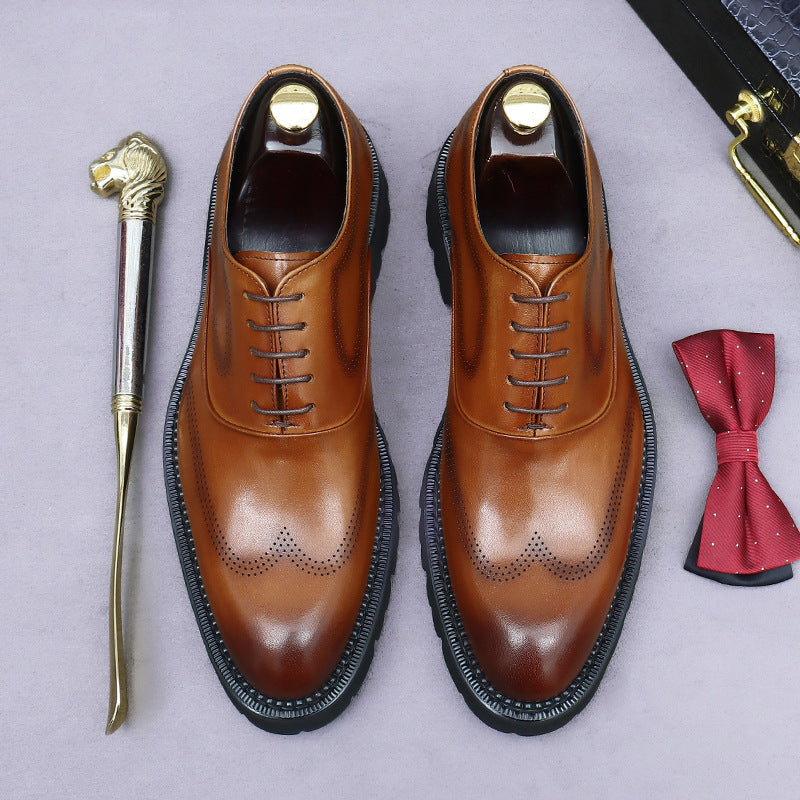 Men's Cowhide Formal Wear Thick Bottom Increased Men's Business Leather Shoes