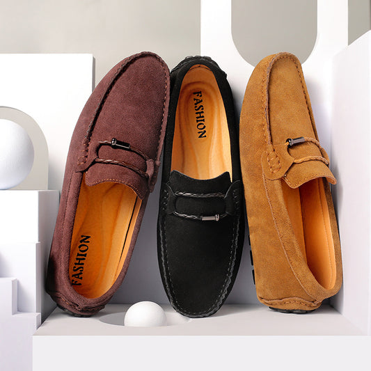 Men's Belt Buckle Leisure Slip On Suede Casual Shoes