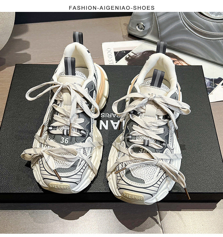 Women's Rhinestone Genuine Paris Dad Thick Bottom Sneakers