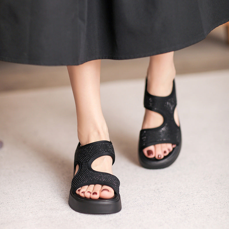 Women's Summer Trendy Fashion Rhinestone Muffin Platform Sandals