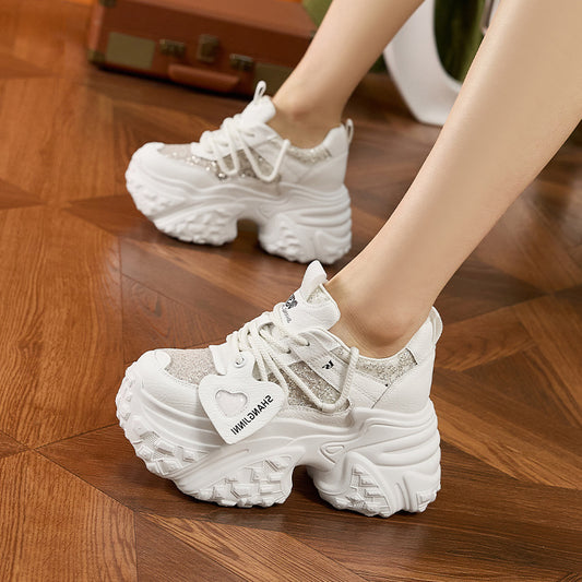 Women's Dad Small Height Increasing Insole Fashionable Platform Hollow Sneakers