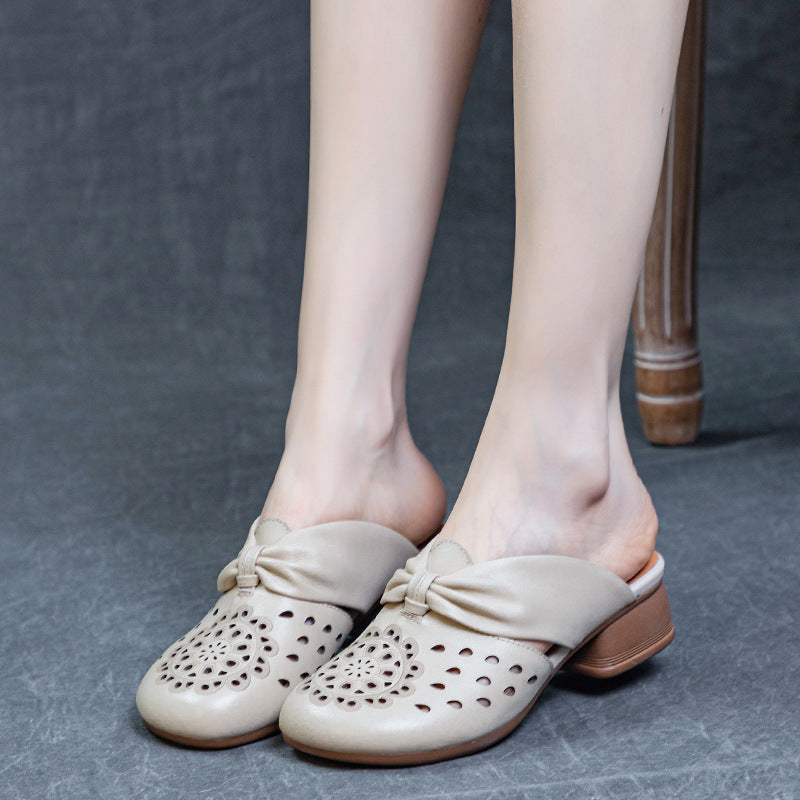 Women's Bottom Top Layer Cowhide Chinese Style Toe Heels