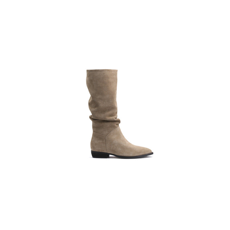 Women's Pile Style Pointed Toe Long Tube Western Boots