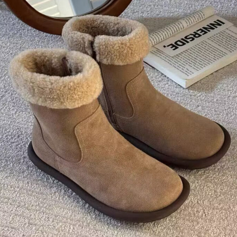 Real Fur Integrated Fleece-lined Thickening Thermal Snow Boots