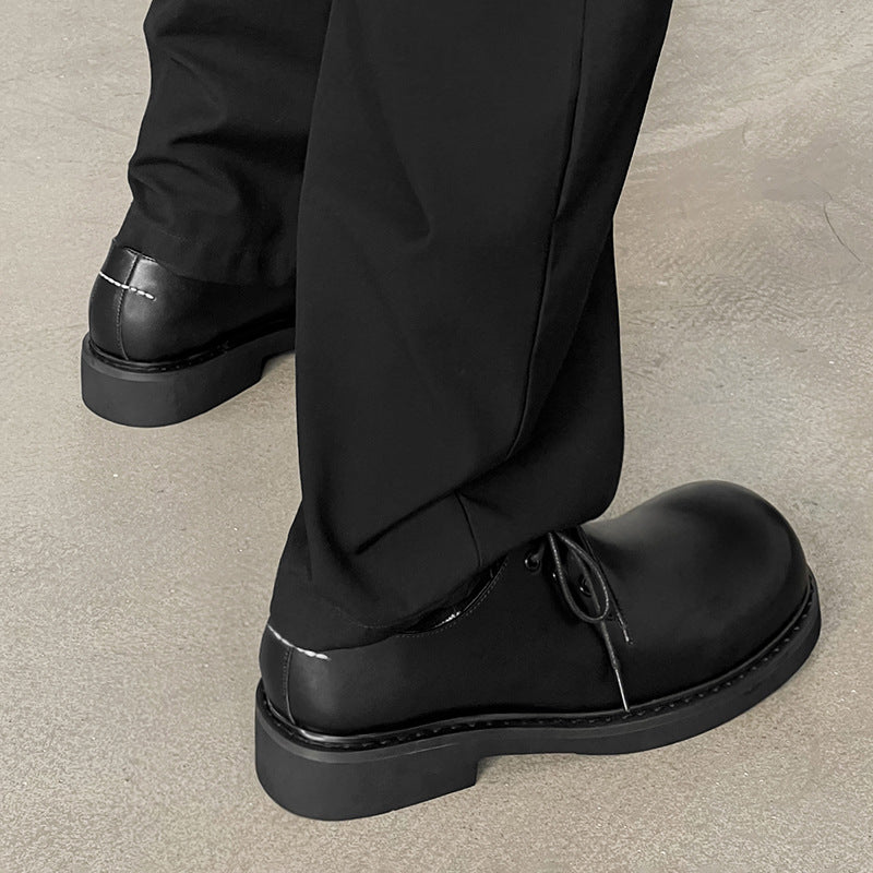 Men's Embroidery Big Head Niche High-grade Black Leather Shoes
