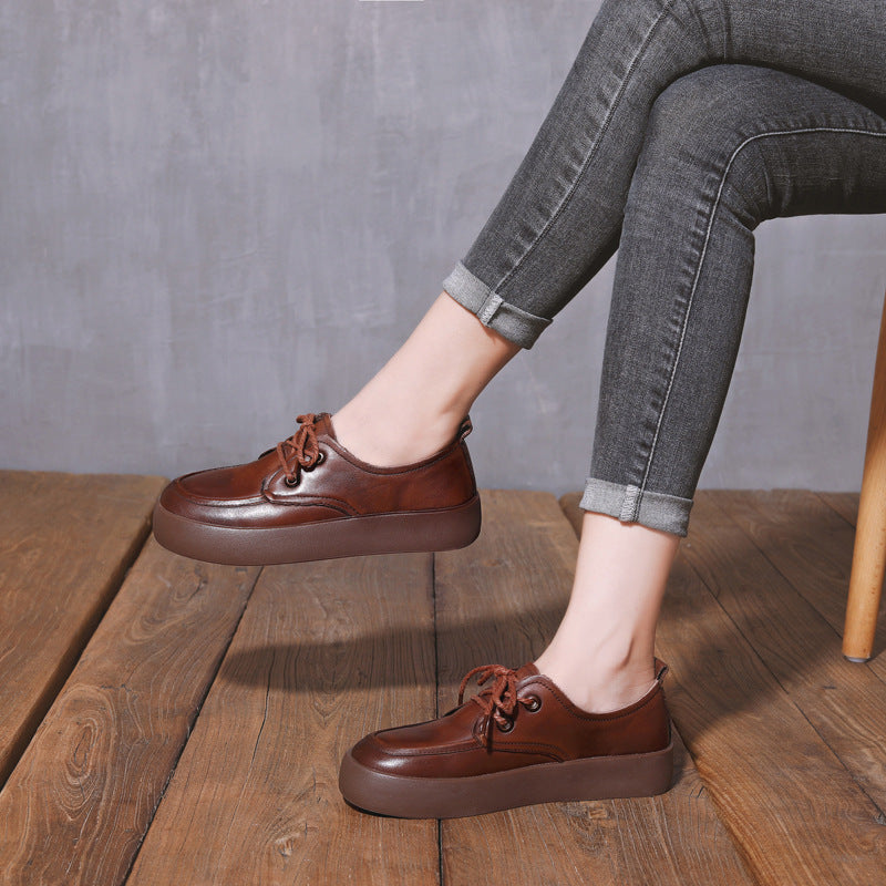 Women's First Layer Cowhide Flat Pumps Soft Loafers
